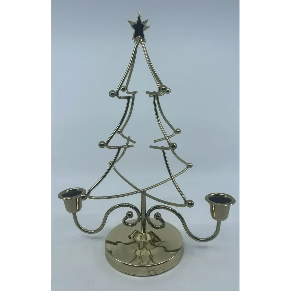 Christmas Tree‎ Holiday Candle Holder Brass Vintage 12